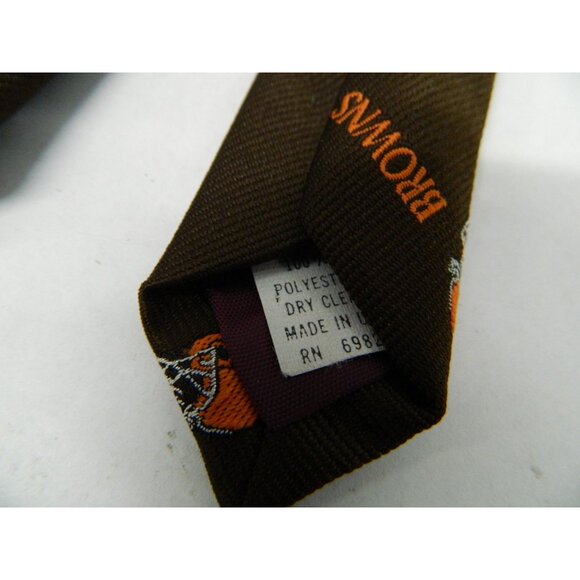 Cleveland Browns Mens Ralph Marlin Brown Polyester Tie With Orange Helmet Design - Picture 6 of 8